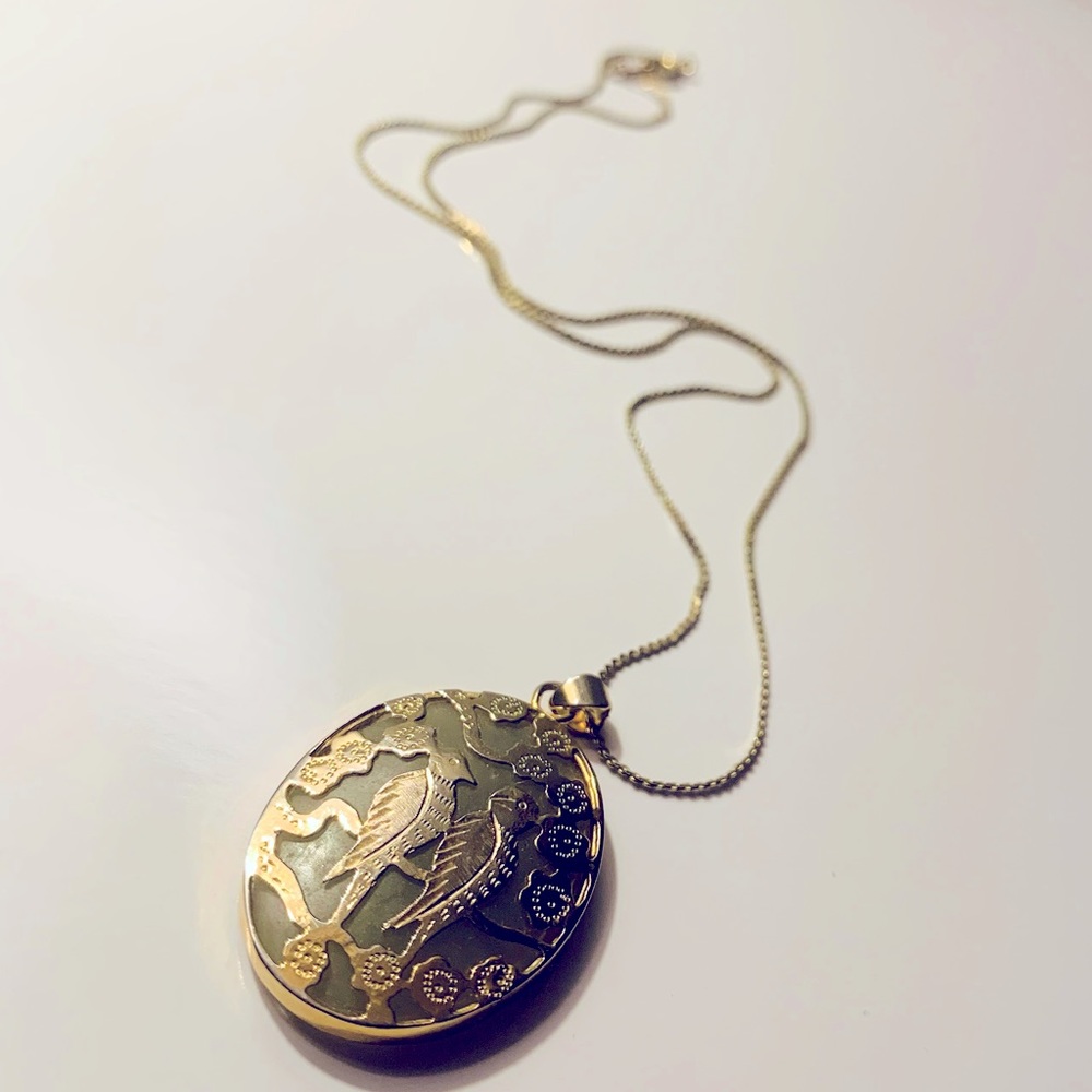 Antique Jade Necklace with Intricate Gold Overlay